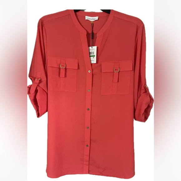 Calvin Klein Tops - *NWT*‎ Woman’s Calvin Klein Coral Blouse Size Large